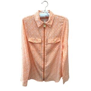 MICHAEL KORS | Orange Paisley Zip Front Blouse Top | Medium